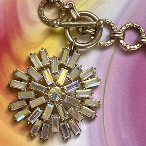 Necklace Crystal Medallion or Pendant Golden Link 16"